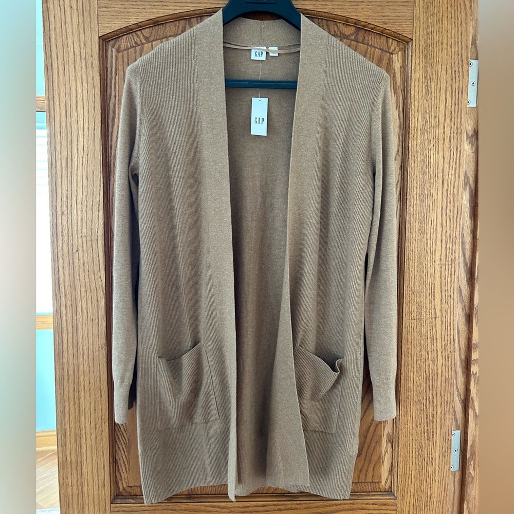 GAP Women's Beige Long Open Front Cardigan NEW